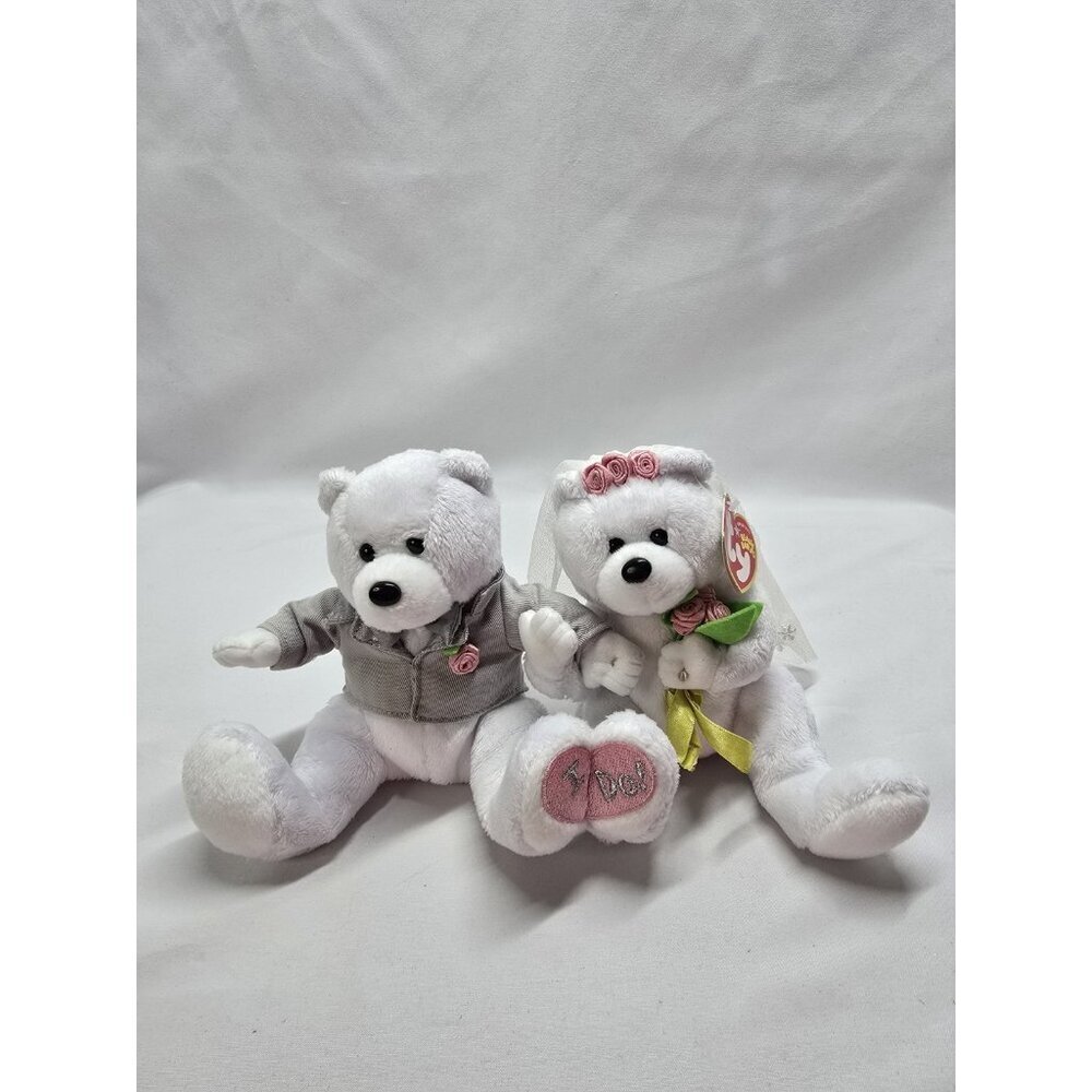 TY We Do Wedding Bear Duo Beanie Baby Bride & Groom 2004 Stuffed Toy